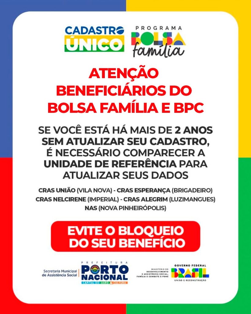porto-nacional-convoca-beneficiarios-do-bolsa-familia-e-bpc-para-atualizacao-cadastral